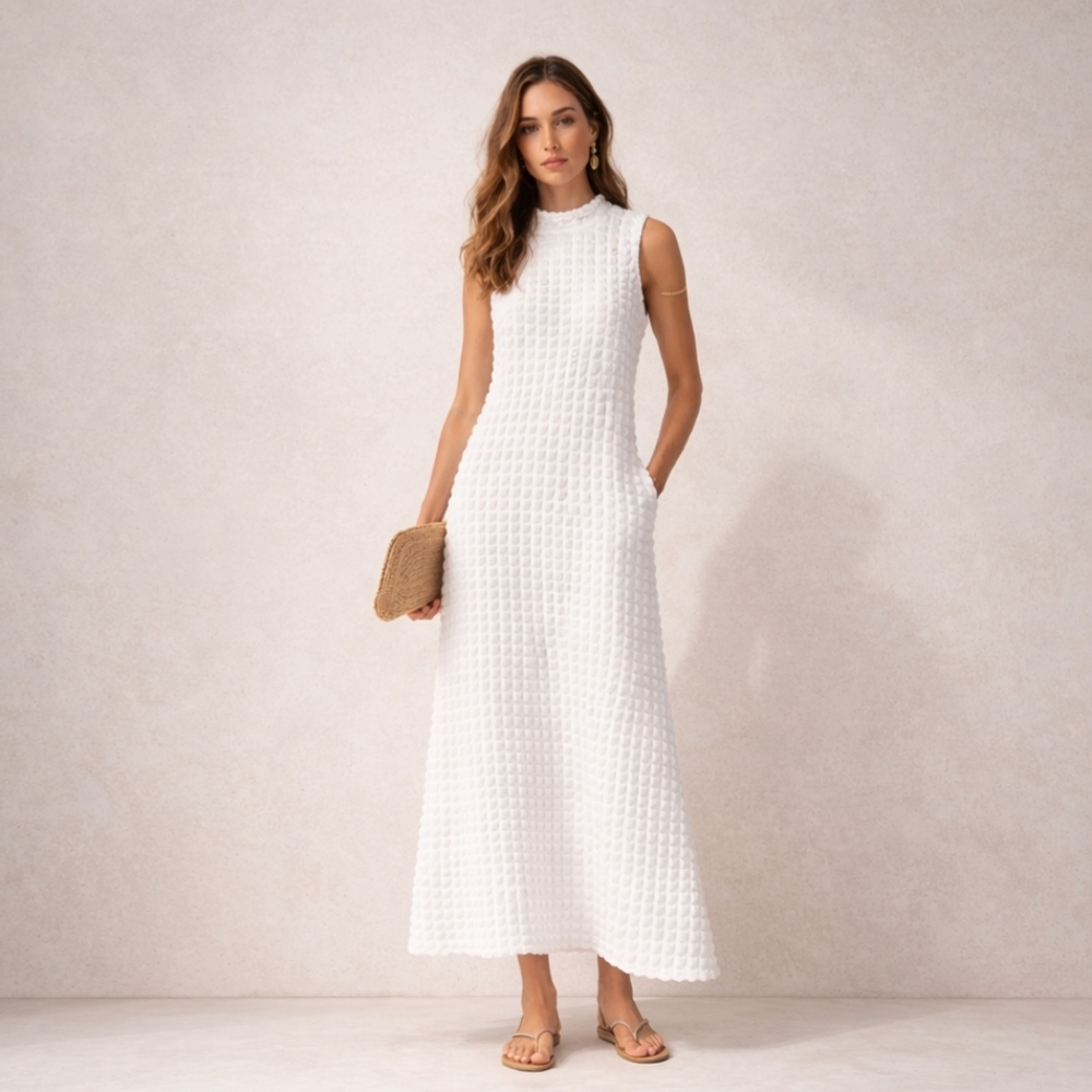 Jon & Anna White Textured Maxi Dress Waffle  NWT Dimensional White Intetesting
